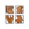 Set of 4 Brown Teak Wood Rustic Abstract Wall Decor, 18" x 18"